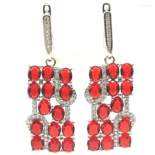 Orecchini pendenti 43x15mm Multicolore Topazio blu London Rosso sangue Rubino Bianco CZ Gioielli Per Per donna Argento