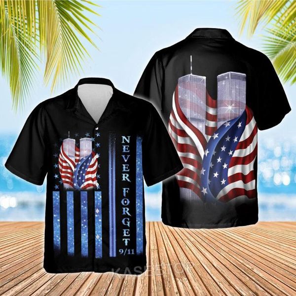 Camisas casuais masculinas Camiseta masculina Praia Manga curta Bombeiro The Brave Of 911 Aloha Blusas selvagens com botões havaianos impressos em 3D