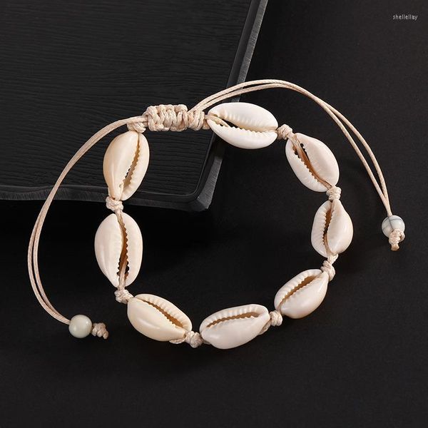 Braccialetti con ciondoli Gioielli bohémien Bracciale con conchiglie di perline lavorate a mano Accessori con conchiglie naturali da donna Braccialetti con corde Adj Size Wristband