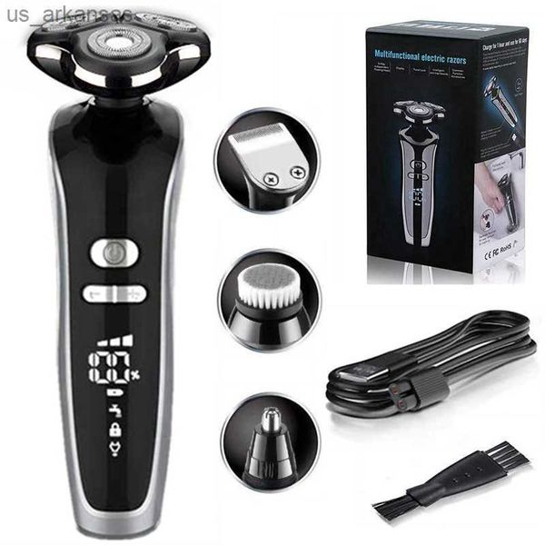 Nuovo rasoio elettrico a 3 velocità per uomo Wet Dry Pro Beard Hair Trimmer Rasoio ricaricabile Kit per la rasatura del corpo del viso L230523