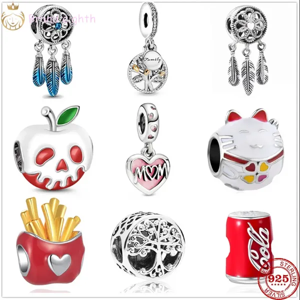 Para pingentes pandora contas de prata esterlina Pendurar Charm Panda Cat Dream Catcher Conta de batata frita