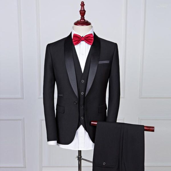 Herrenanzüge Herren Einfarbig Plus Size Dreiteiliges Set für Männer Britischer Stil Formal Business Slim Handsome Bräutigam Hochzeitsanzug Terno