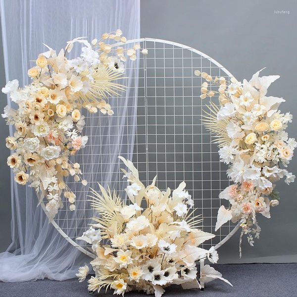 Decorative Flowers Artificial Flower Row Hanging Wedding Party Background Arch Decor Champagne Rose Green Plant Road Lead Floral Ball Props