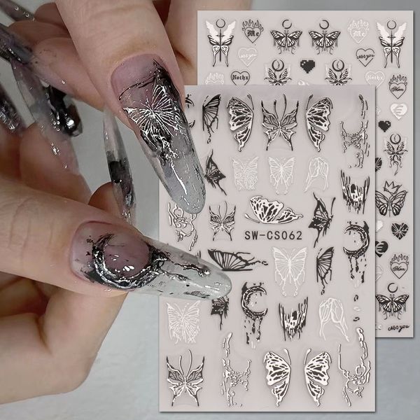 Floaty butterfly Nail Stickers Gold silvery blocking love large butterfly fairy nail Transfer Decals