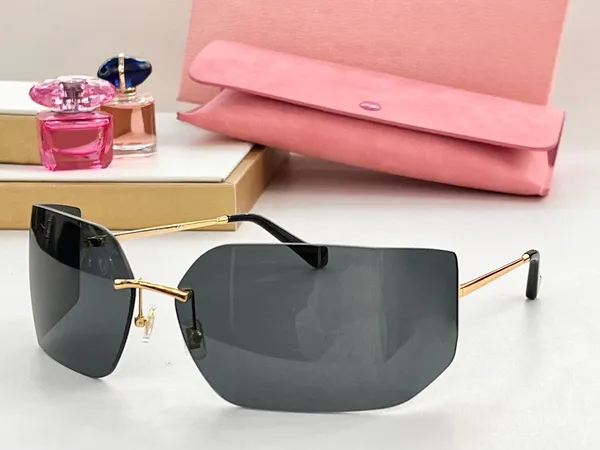 Óculos de sol de designer de moda 54Y para mulheres, lentes curvas de metal exclusivas, óculos sem armação, estrela de verão vanguardista, mesmo estilo, proteção anti-ultravioleta vem com estojo