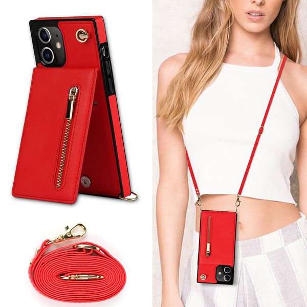 kostenloser DHL Großhandel CrossBody Lanyard Zipper Wallet Cards Solt Case für iPhone 14 Pro Max 13 12 11 SE XR XS 7 8 Plus Crossbody Geldbörse Cover