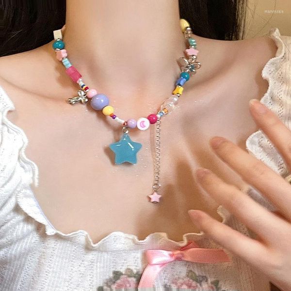 Girocollo KAITIN Collana con cuore di fiori colorati per le donne Pride Stars Collar Chain Charms Collane Temperamento Gioielli di design di lusso