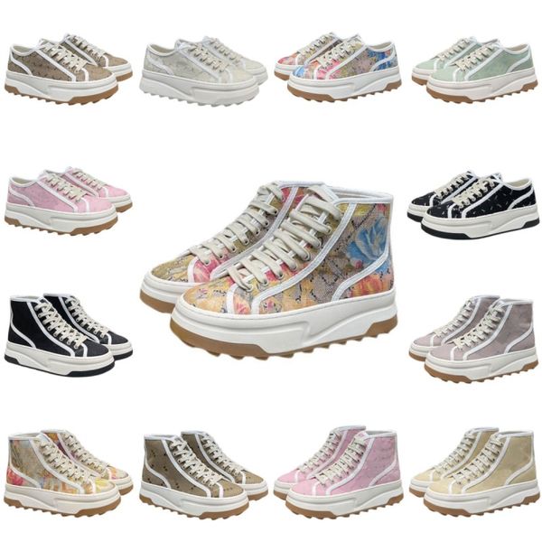 Sandali scarpe casual da donna classiche scarpe di tela di fiori di lusso scarpe con plateau stringate scarpe da ginnastica vintage lettera tacco piatto punta tonda scarpe outdoor gomma antiscivolo