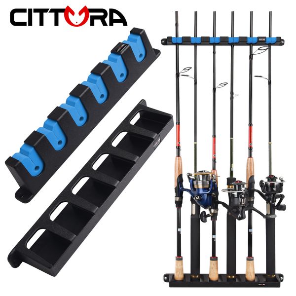 Acessórios de pesca CITTURA Suporte de vara de pesca horizontal 6-Rod Rack de armazenamento de plástico ABS Suporte de parede Rack de vara de pesca Suporte de vara de pesca para garagem 230612