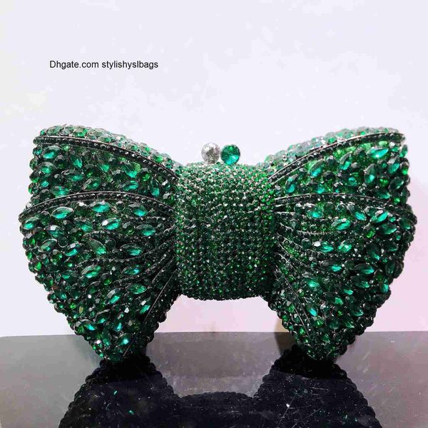 Totes Newest Rhinestone Green / Black Clutch Purse Bow Luxury Diamond Women Red Pochette da sera Borse da sposa Borsa da sposa Pietre Borse