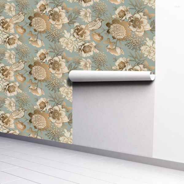 Papéis de parede autoadesivos florais pássaros papel de parede removível para decoração de sala de estar mural à prova d'água 45 cm de largura