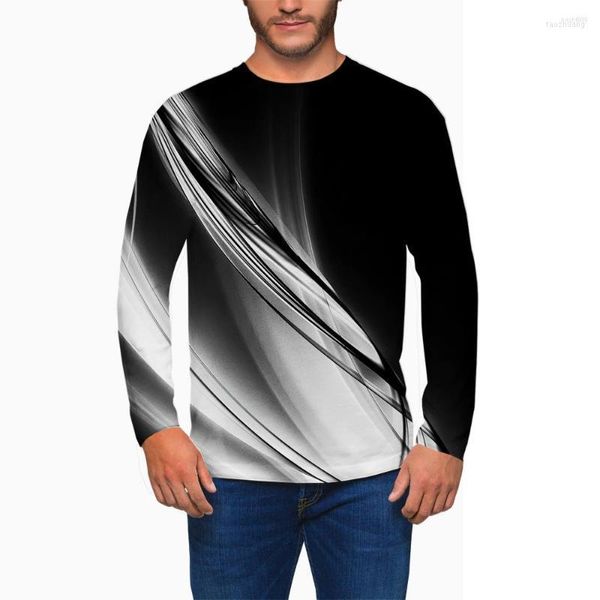 T-shirt da uomo T-shirt in cotone a maniche lunghe stampata 3D da uomo 2023 Moda uomo girocollo linea europea e americana esplosiva