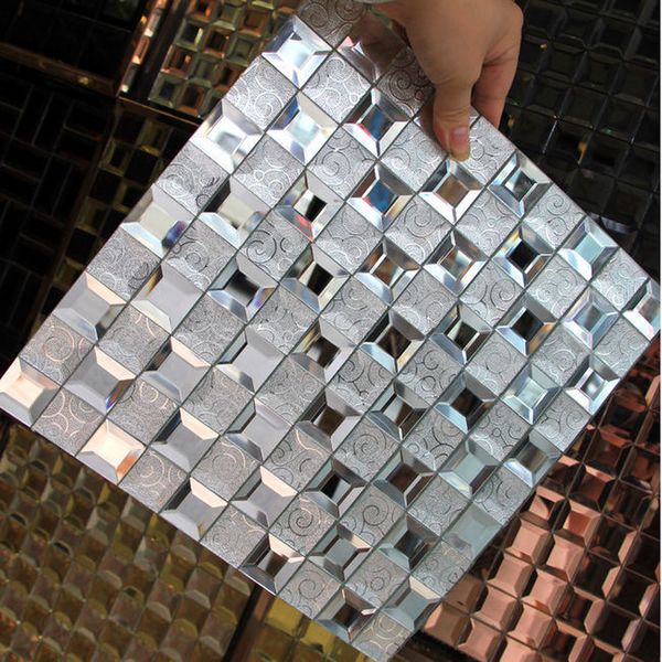 1 pçs 3D diamante brilhante espelho cristal vidro mosaico telhas showroom KTV decoração da parede azulejo home office backsplash decoração adesivos de parede