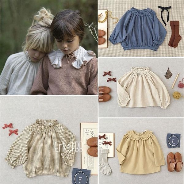 Enkelibb Çocuk Kız Uzun Kollu Bluz İlkbahar Yaz Soor Ploom Çocuk Vintage Style Üstler Moda Tasarım Bebek Giysileri Ekose 2202246G