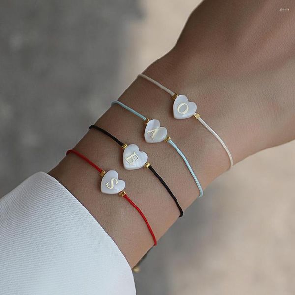 Charm Armbänder 2023 Klassisches Herz A-Z Shell Brief Armband Frauen Initialen Bunte Einstellbare Seil Für Schmuck Geschenk