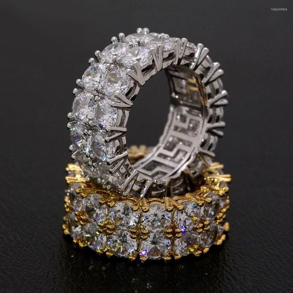 Кластерные кольца Bling Big циркона каменного золота серебристого цвета хип -хоп для женщин для женщин.