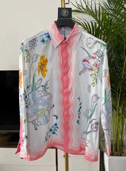 Casa Erkek Gömlek Kazablanka Tasarımcı Gömlek Kadınların Üst Gevşek Uzun Kollu Tshirt Erkekler Sıradan İpek Gömlek Büyük Boyu Etnik Giyim R3