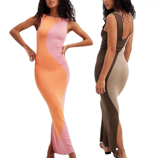 Vestidos casuais sem mangas colete de malha longo sexy mochila vestido de nádega pequeno para mulheres clube de verão Y2k pano