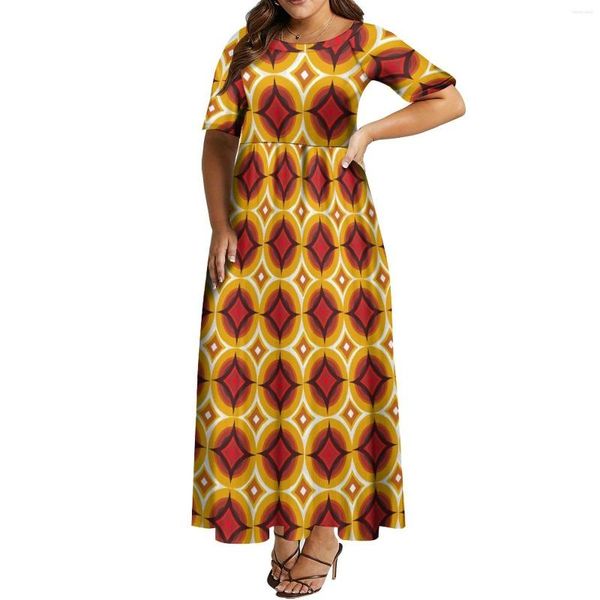 Lässige Kleider, afrikanische Kunst, Maxirock, großer Saum, Abendpartykleid, Rundhalsausschnitt, mittellange Ärmel, Sommer, cooler Stoff, individuell für Damen