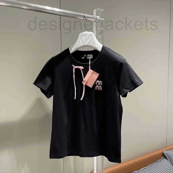 T-shirt da donna Designer 23 Summer New Girls 'Dolce ed età che riduce la lettera Nail Diamond Pink Ribbon Bow T-shirt manica corta 97LX
