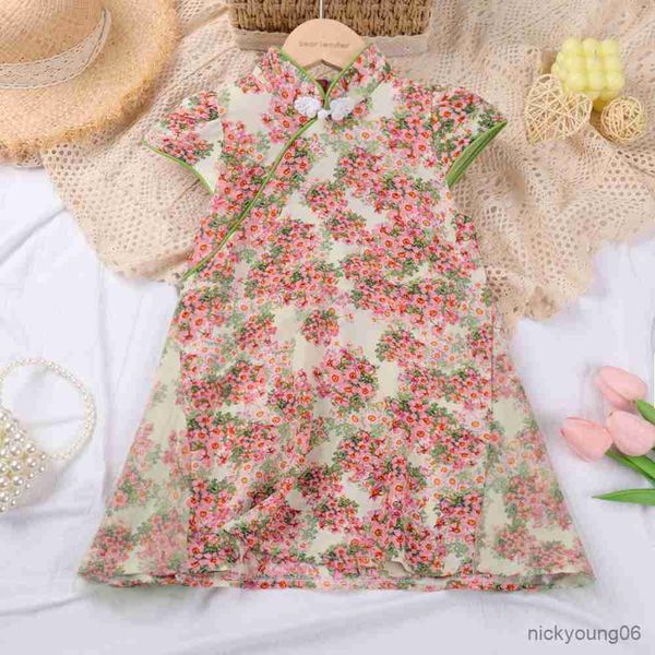 Девушка платья девочки лето новая маленькая цветочная принцесса для девочек -одежда китайский стиль Cheongsam Kids наряды R230612