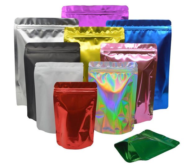 Borsa in Mylar a chiusura lampo richiudibile multicolori luminosi su entrambi i lati Conservazione degli alimenti Sacchetti di foglio di alluminio Sacchetti di imballaggio in plastica fgh