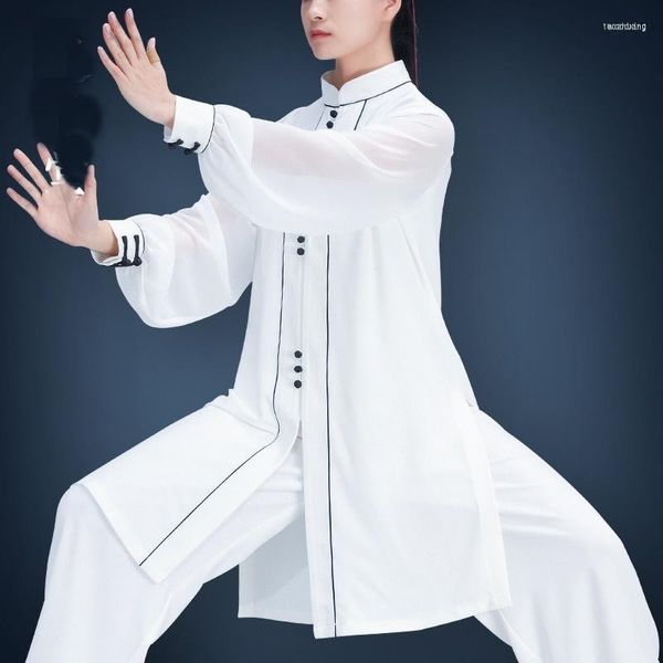 Ethnische Kleidung 2023 Weiße Tai Chi Uniform Leistungskostüme Wushu Chinesischer Krieger Kostüm Outfit Dünne Martail Arts Kleidung