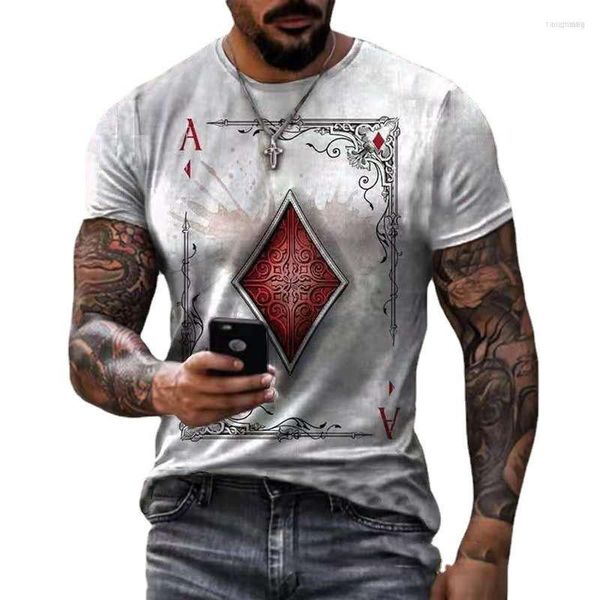 Camiseta Masculina XXS-4XL 23 Cores Verão Masculina Loose Spades A Poker Print T-shirt Street Personality Decote Redondo Manga Curta