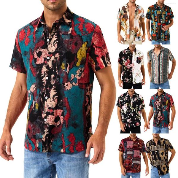 Erkekler Sıradan Gömlek Hawaii Gömlek Erkekler İçin Erkekler Vintage Düğmesi Aşağı Bowling Kısa Kol Yaz Plajı Şık Giysiler