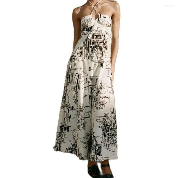 Lässige Kleider 2023 Frühjahr/Sommer Damenmode Print Trägerkleid Retro BH Einzigartiger hängender Halsstil Slim Fit Hohe Qualität