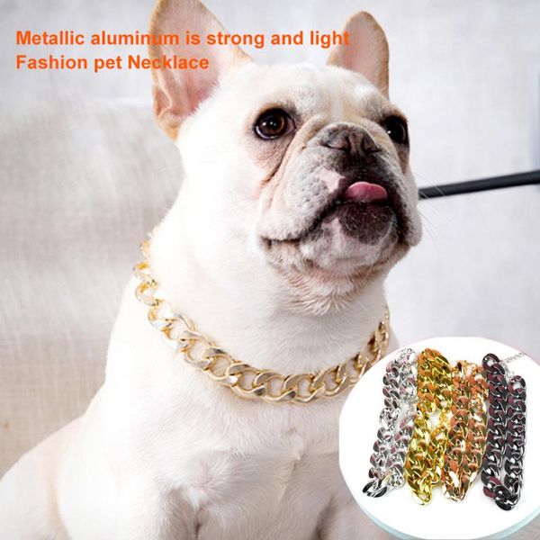 Gold Hundekette Halsband Halsband für große Pitbull Bulldogge Teddy Französische Bulldogge Metallhalsband Haustier Halskette Hundeschmuck Haustierprodukte