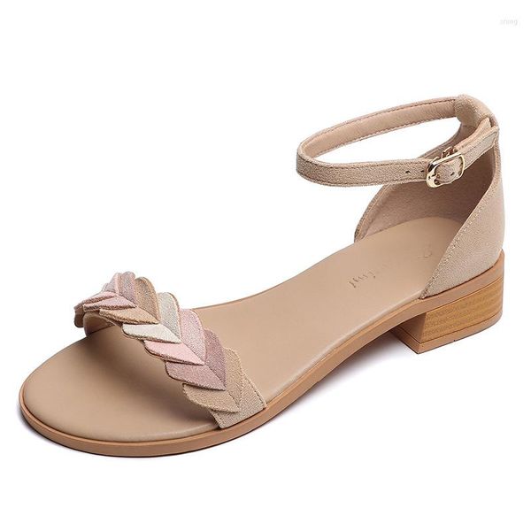 Sandalen römische Damen mit einem einzigen Riemen 2023 kleine frische französische Sommer dicke mittelhohe vielseitige Schuhe