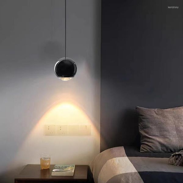 Lampadari Lampada a sospensione moderna semplice piccola a LED per sala da pranzo Cucina Camera da letto Comodino Soffitto Lampadario decorativo nero brillante