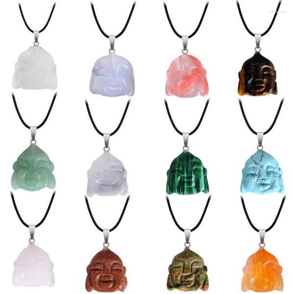 Подвесные ожерелья 20x21 мм натуральные полудрагоценные каменные подвески 13 цветов для выбора будда голова в форме DIY, создание ожерелья