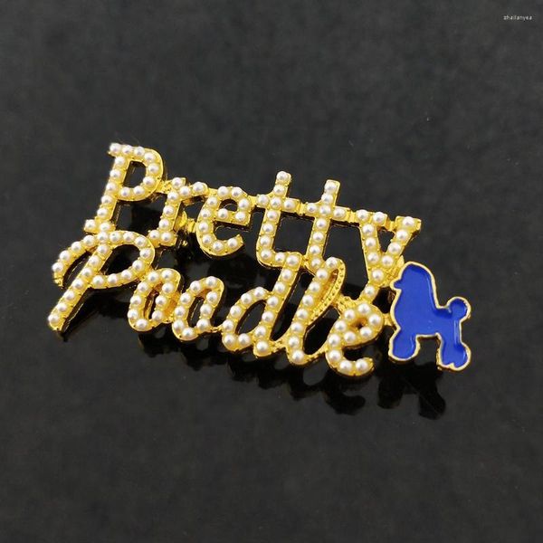 Broschen Mode griechische Sorority Blatt Pins Strass Perle Pudel Brosche Hemd Revers Abzeichen Großhandel Schmuck Geschenk