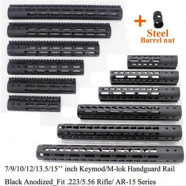 Tactical Black 7 9 10 12 13 5 15 polegadas Keymod M-lok Handguard Rail Sistema de montagem flutuante com barril de aço Nut280W