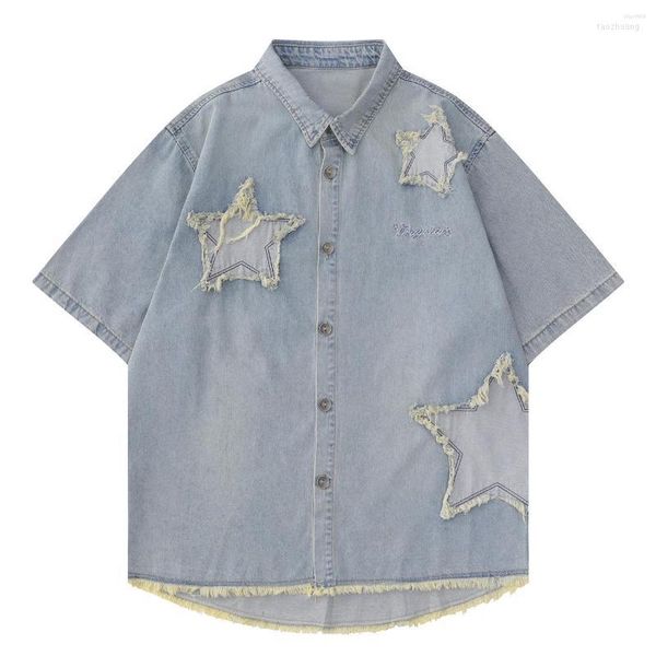 T-shirt da uomo LACIBLE Frange Star Patch manica corta 2023 Fashion Denim T-shirt Summer Harajuku Tops Tees Streetwear Uomo Donna