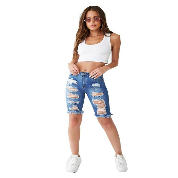 Jeans femininos sexy rasgado hem denim shorts mulheres moda cintura alta casual cinco pontos rosa jean verão confortável