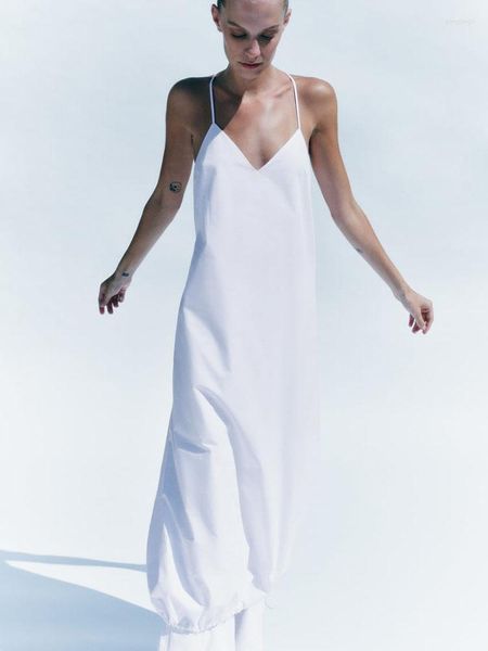 Lässige Kleider Damenkleid 2023 Sommer süßer V-Ausschnitt Sexy Low-Cut verstellbarer Saum Popeline dünne Schlinge rückenfrei