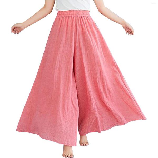 Damenhosen 2023 Damen Plus Size Baumwolle Leinen Mode Doppelschicht Elastische Taille Einfarbige Culottes Material Bequem