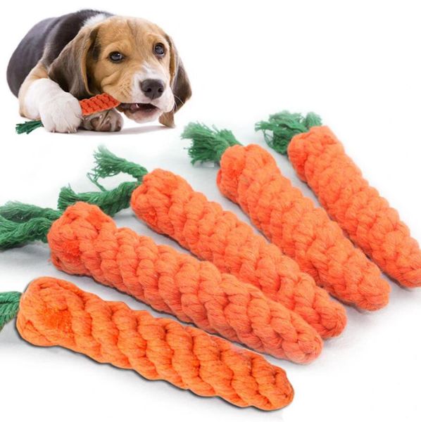 Pet Cat Dog Toy Cotone a forma di carota Corda Cucciolo Giocattoli da masticare Pulizia dei denti Divertimento all'aria aperta Addestramento Forniture per animali domestici
