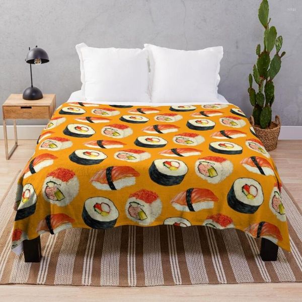 Decken Sushi-Muster – Orange Überwurfdecke für Sofa-Luxus