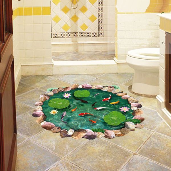 3D lotus pond Fish Floor sticker bagno soggiorno decorazione del pavimento murale per la decorazione domestica decalcomanie della parete adesivi per carta da parati