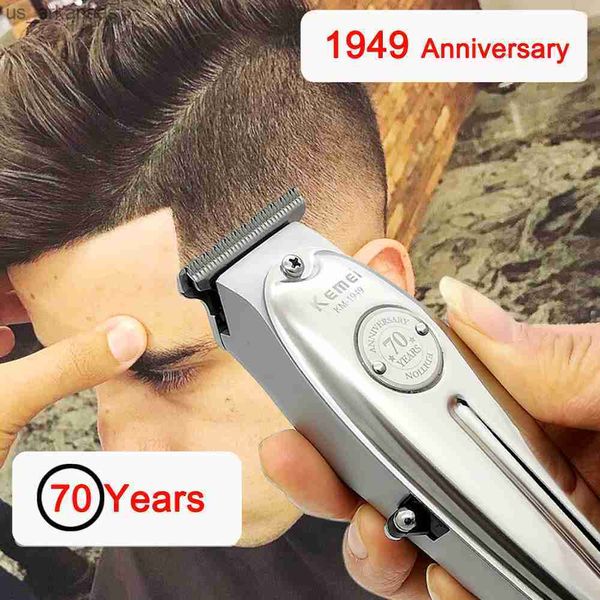 Kemei KM-1949/1910/2024 Máquina de cortar cabelo Todos os homens de metal Elétrica Aparador de cabelo sem fio 0mm Baldheaded T Blade Finish Máquina de corte de cabelo L230523