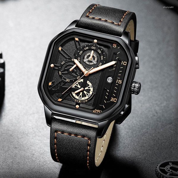 Armbanduhren Quarzuhr Quadrat Rose Gold Herren Top Golden Edelstahl Wasserdicht Handgelenk Reloj de Hombre