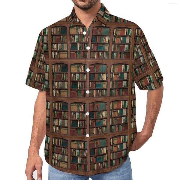 Erkek gündelik gömlek kütüphanesi pirnt gevşek gömlek adam tatil kitap severler Hawaiian baskılı kısa kollu trend büyük boy bluz