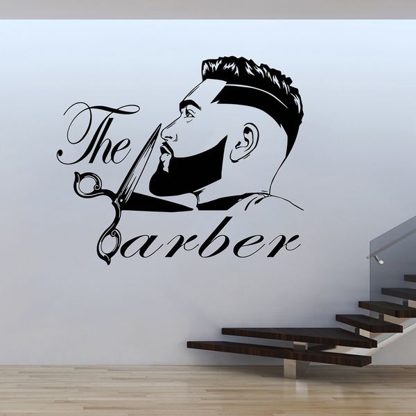 Barbearia Masculina Barba Penteado Salon Parede Janela Decalque Moda Cabeleireiro Corte de Cabelo Adesivo de Parede Vinil Papel de Parede Removível