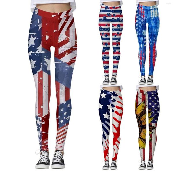 Calças ativas femininas casuais apertadas cintura alta esportes yoga dia da independência leggings estampadas colheita mente corpo amor