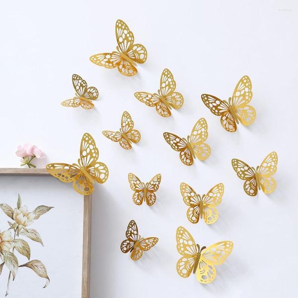 Party Dekoration 12 Stücke 3D Hohl Schmetterling Wandaufkleber Für DIY Home Abnehmbare Gold Aufkleber Geburtstag Hochzeit Kuchen Dekor