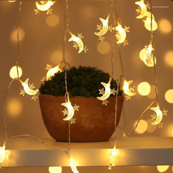 Cordas estrela lua luzes de fada corda led quarto infantil guirlanda lâmpada corrente natal jardim casamento festa de halloween decorações ao ar livre